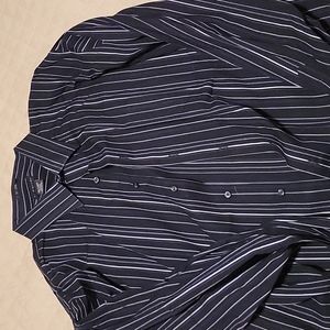 EUC J. Ferrar Dress Shirt Black Blue White Stripes 3XLT